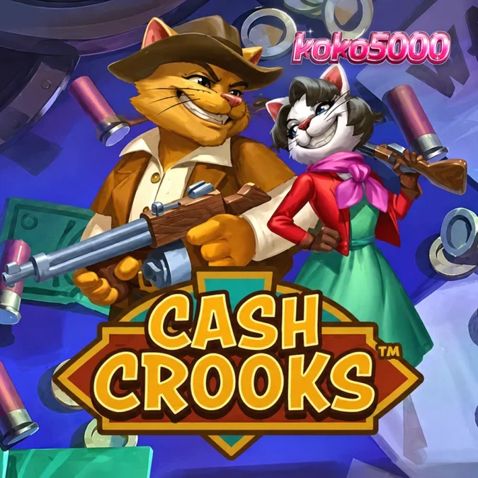 Tampilan visual karakter Betty dan Clyve dalam slot Cash Crooks